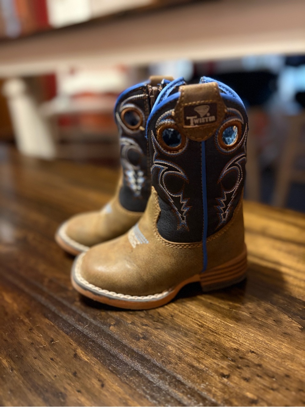 Twister Brown, Black & Blue Kids Cowboy Boots
